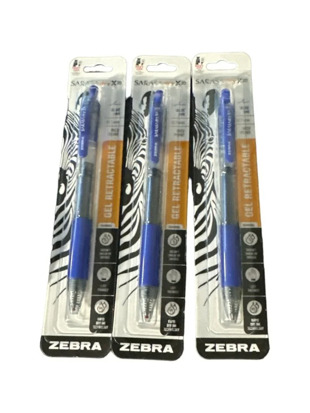 Zebra Pen Sarasa Dry X20 Gel Retractable Point Ink Pen Blue Set Of 3